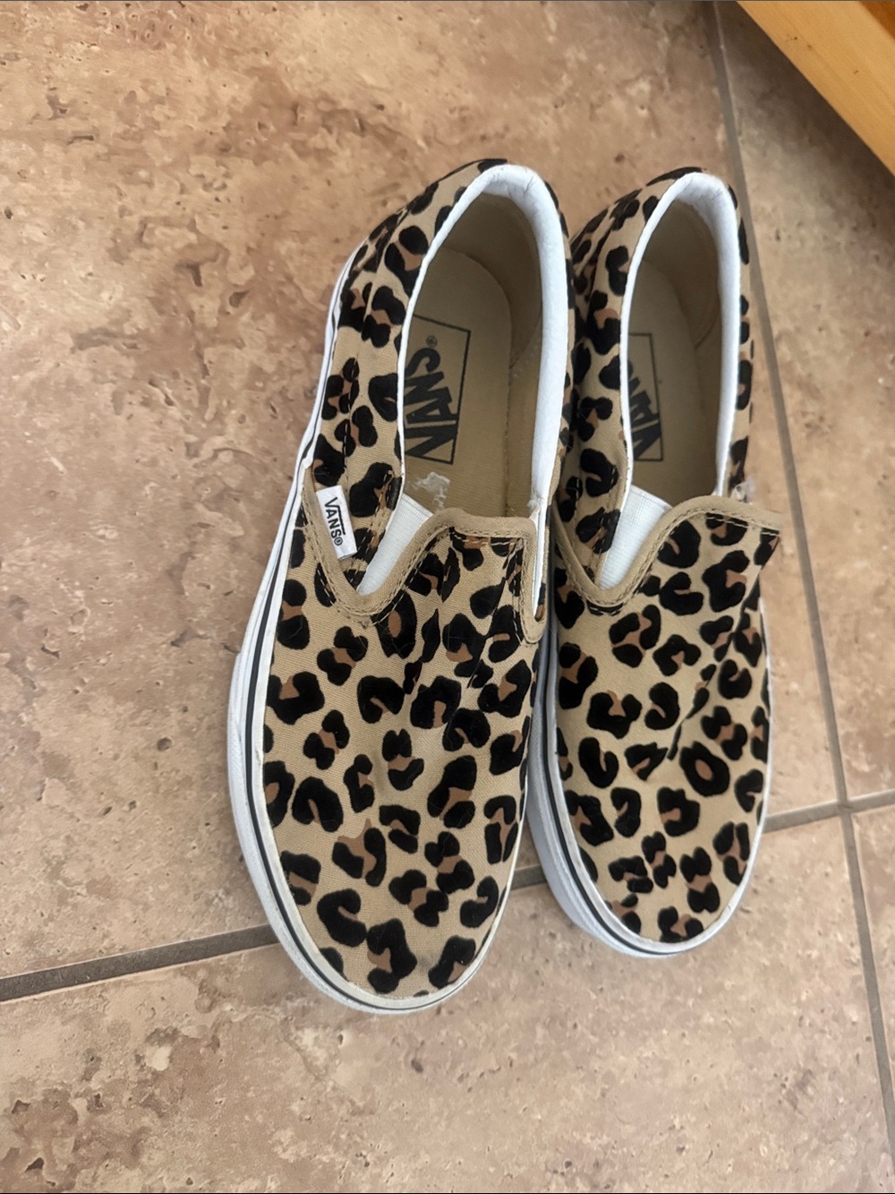 Vans Kids Slip-On Sneakers in Tan and Black Leopard Print